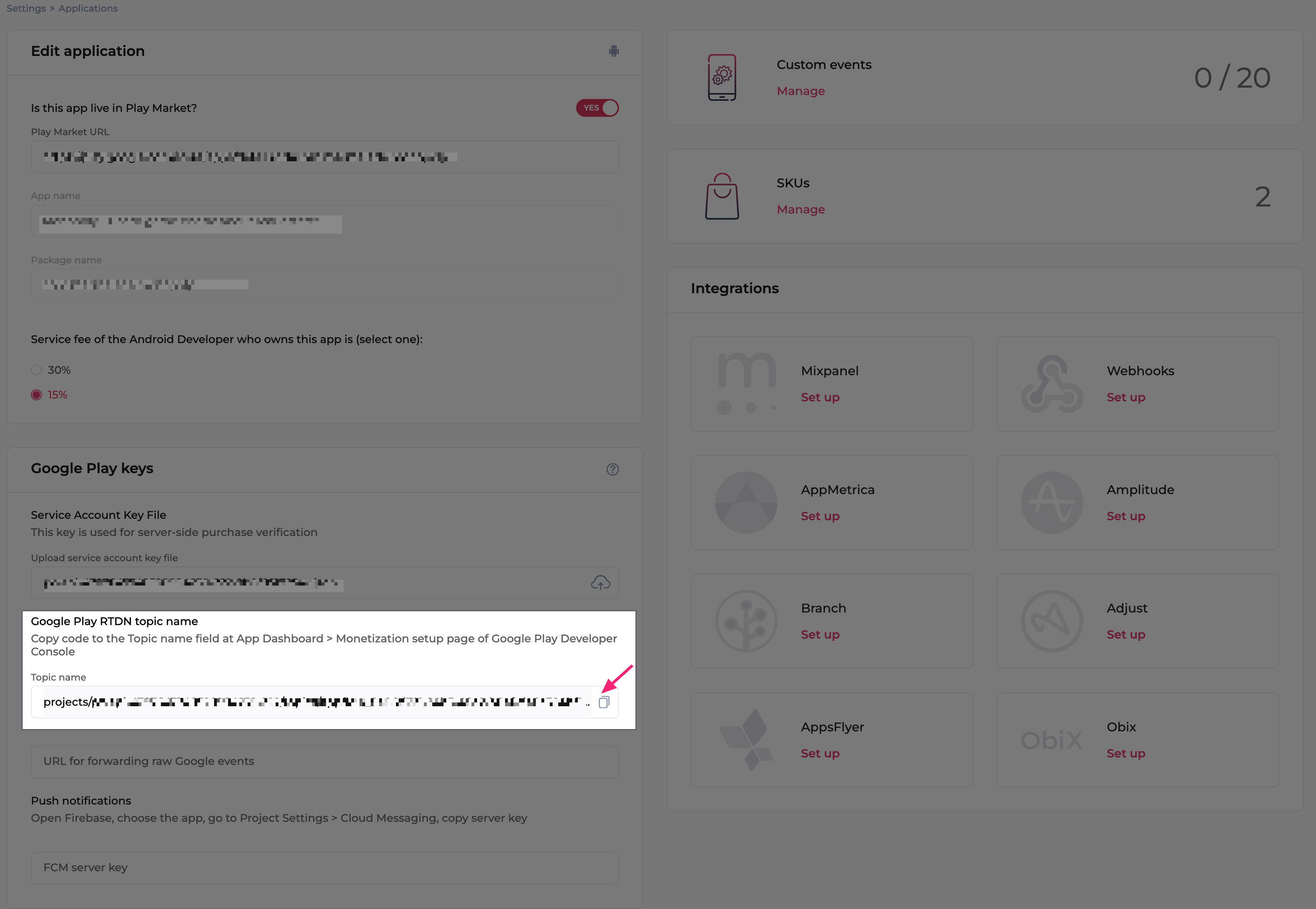 The RTDN topic is generated automatically after uploading the Google play key