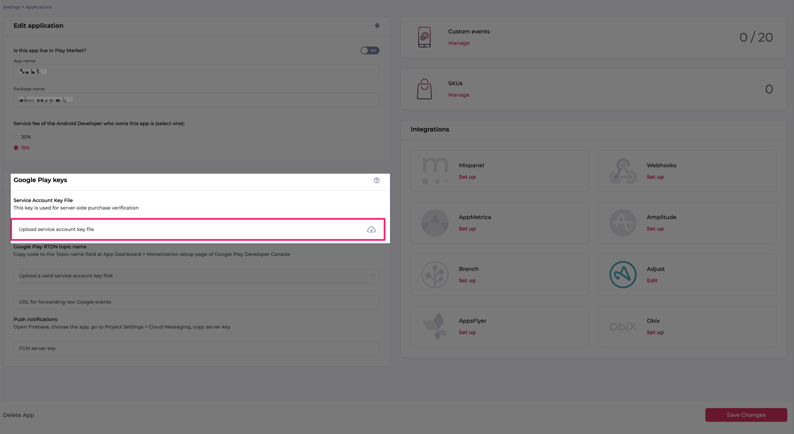 The guide on how to upload Google service account key file to Appflow.ai